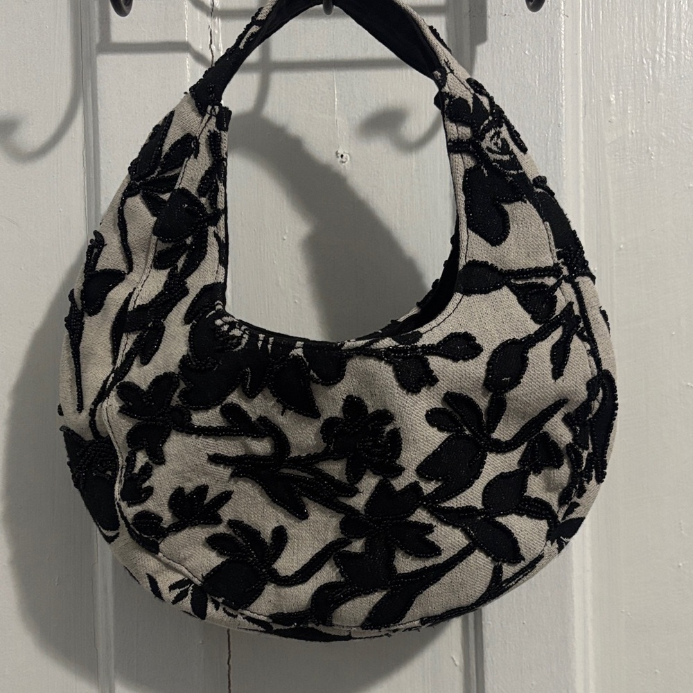 Black floral beaded bag